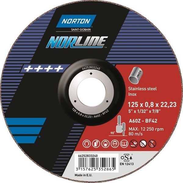 Диск отрезной (круг отрезной) NORTON 42-125х0,8х22 MEDIUM INOX