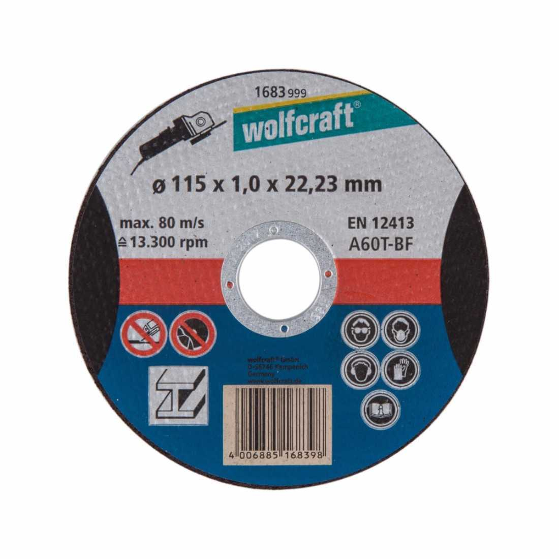 Диск отрезной по нержавеющей стали (чистый рез) Wolfcraft 115x1x22,2 мм
