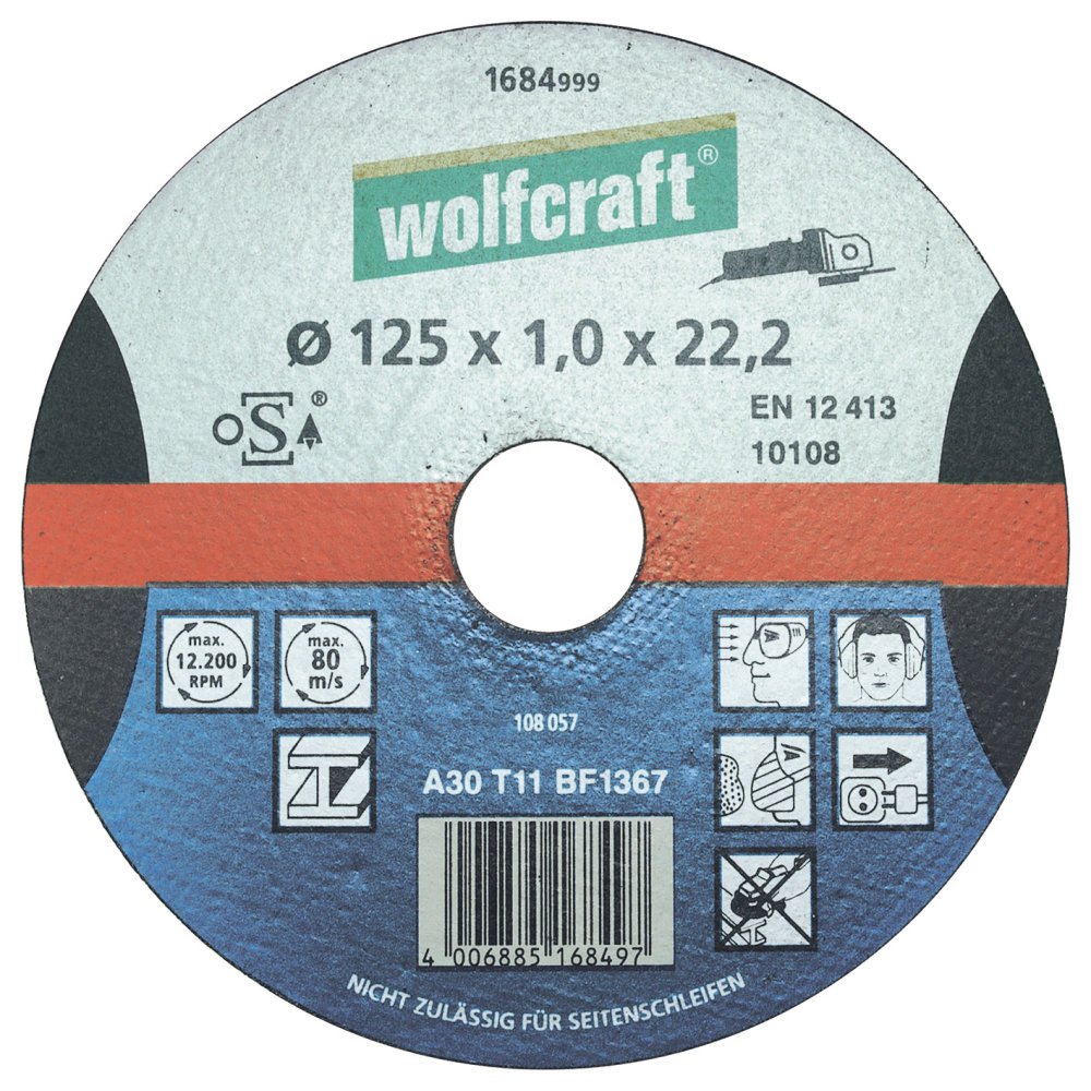 Диск отрезной по нержавеющей стали (чистый рез) Wolfcraft 125x1x22,2 мм