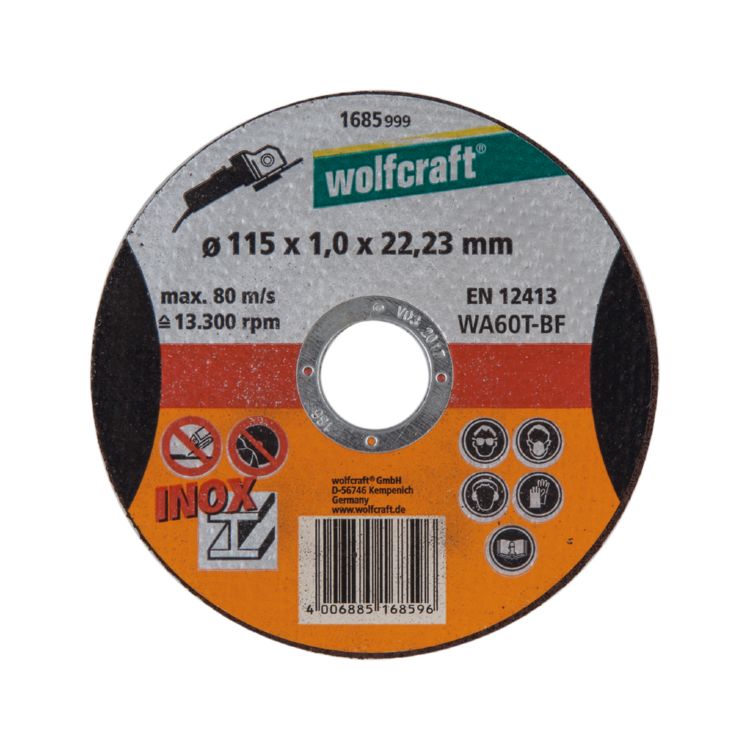 Диск отрезной по нержавеющей стали (чистый рез) Wolfcraft 115x1x22,2 мм
