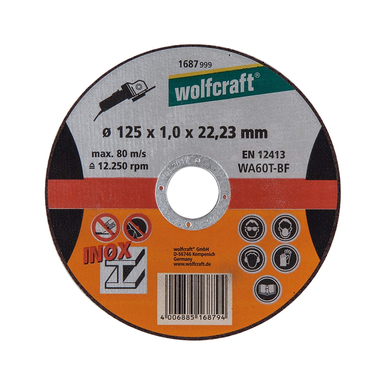 Диск отрезной по нержавеющей стали (чистый рез) Wolfcraft 125x1x22,2 мм