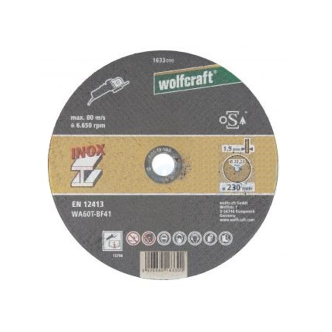 Диск отрезной по нержавеющей стали (чистый рез) Wolfcraft 230x1,9x22,2 мм