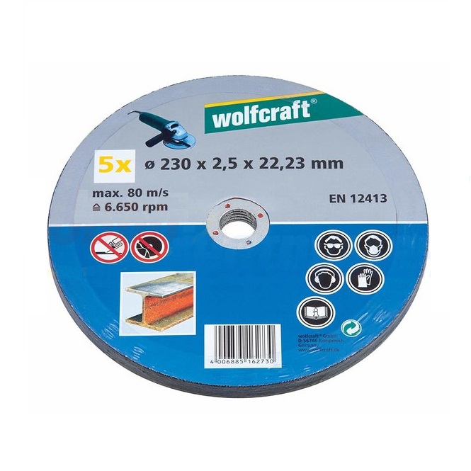 Диск отрезной по металлу Wolfcraft 230x2,5x22,2 мм (5 шт.)