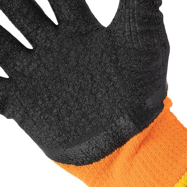 Перчатка оранжевая вязанная акриловая утепленная, покрытая черным морщинистым латексом 10' INTERTOOL SP-0116