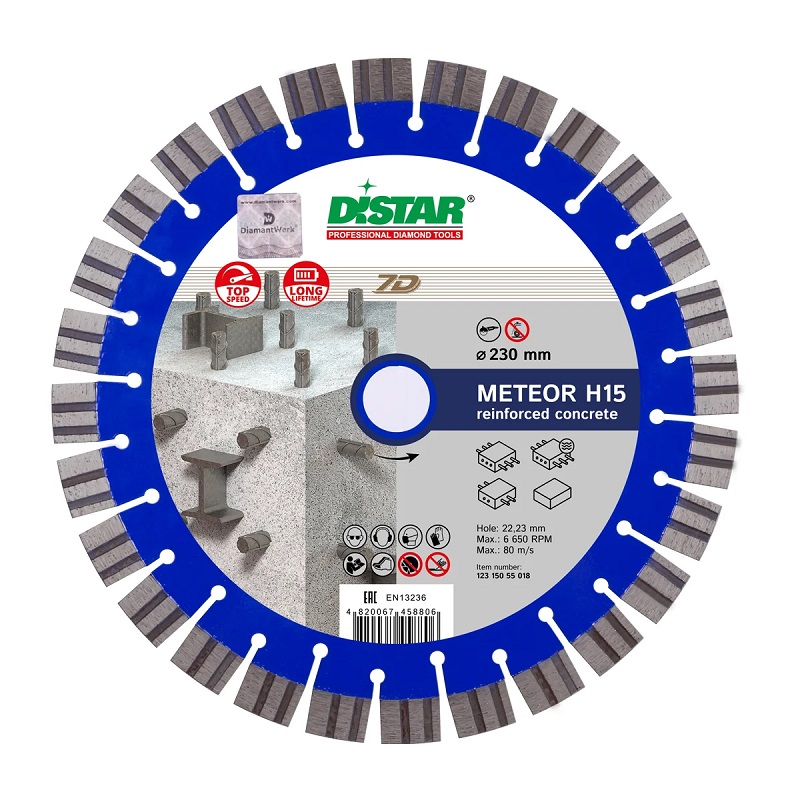 Алмазный диск 230x2,6/1,6x15x22,23-28 Meteor H15 бетон DISTAR 12315055018