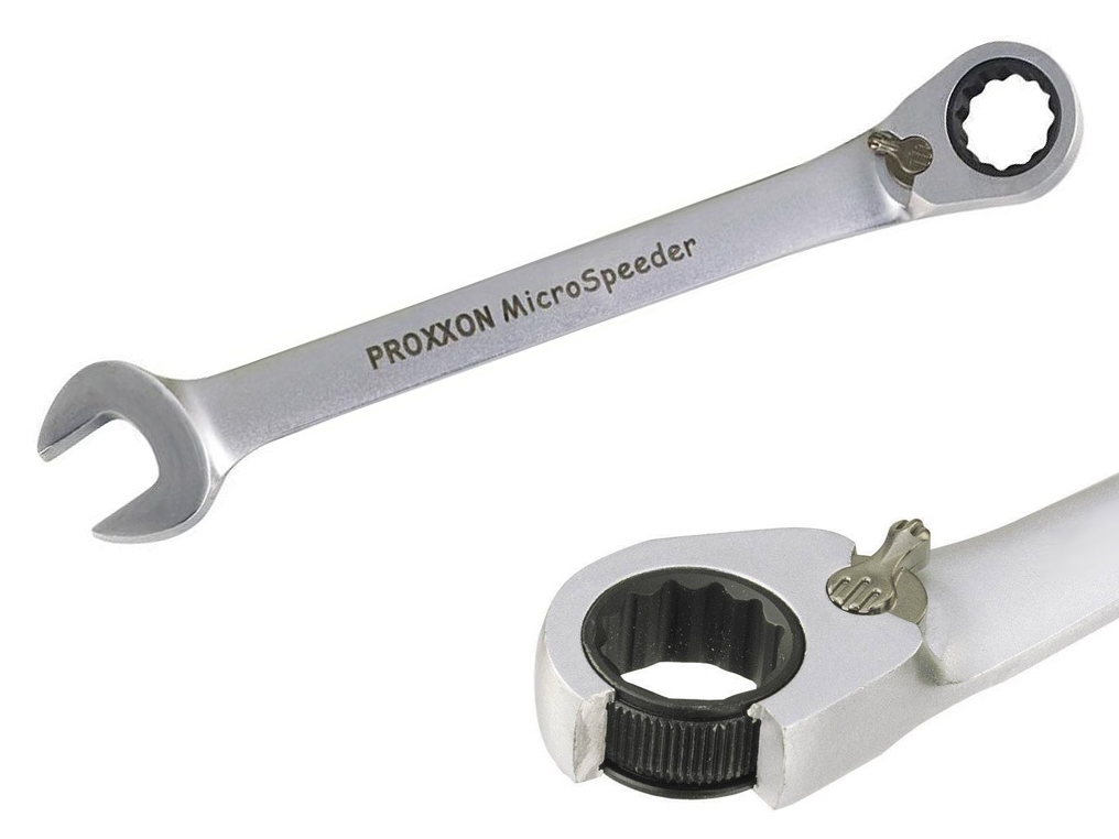 Ключ MicroSpeeder с изогнутой на 15 ° кольцевой головкой и реверсным рычагом, 8 мм Proxxon