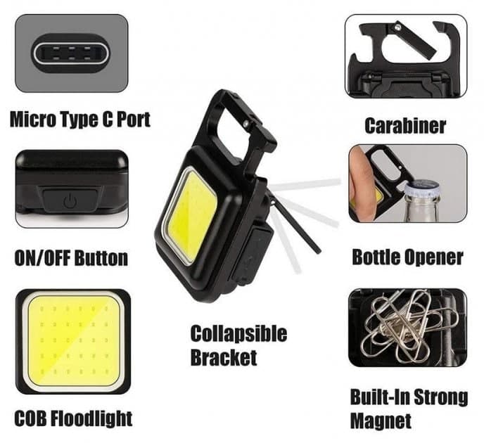 Світлодіодний багатофункціональний Ліхтарик-брелок з карабіном 800 лм 500 mAh з 4-ма режимами світіння / Портативний прожектор / Акумуляторний міні-ліхтарик